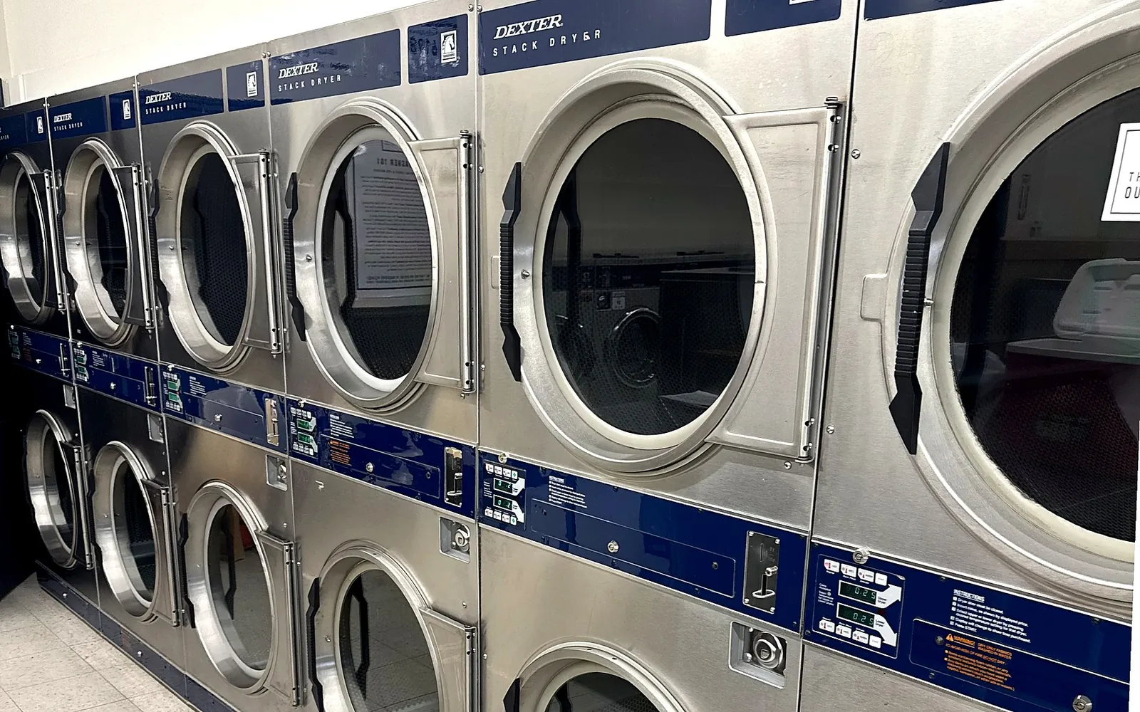 Stainless steel Dexter dryers at Bennett Valley Laundromat